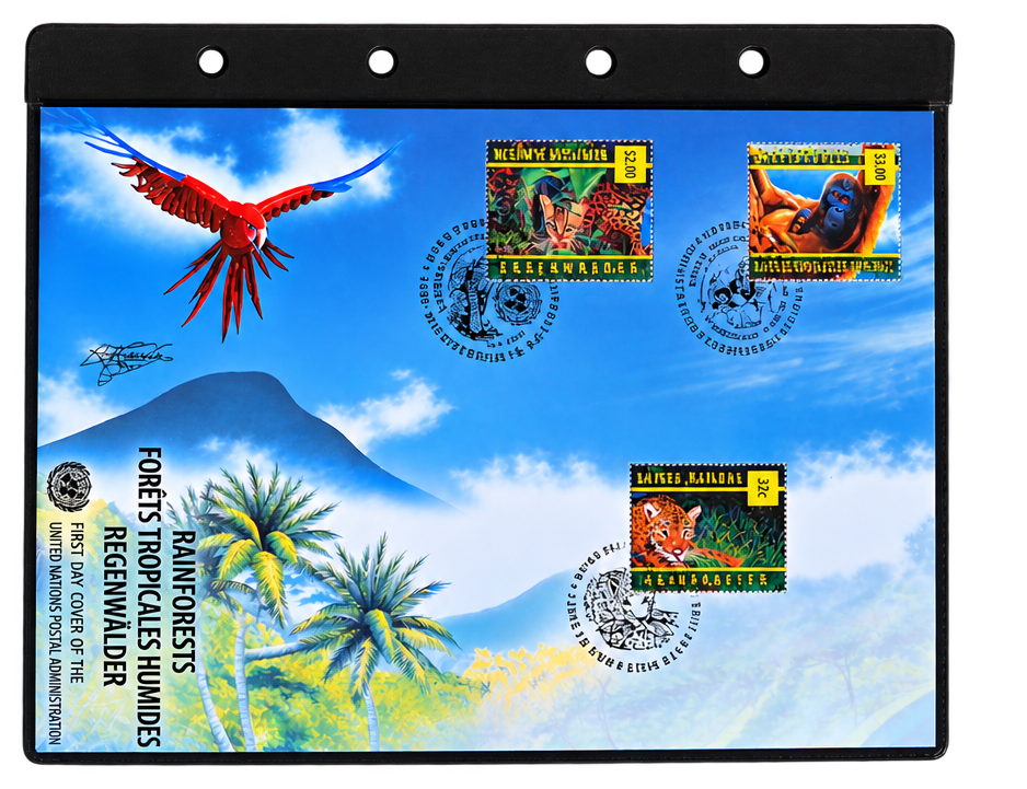 2x UNO Ersttagsbrief Regenwälder 1998 – UNPA – FDC – Briefmarken Sammlung“.
